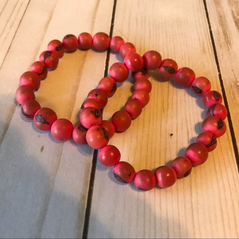 Set of 2 Tribal Style Elastic Bead Bracelets